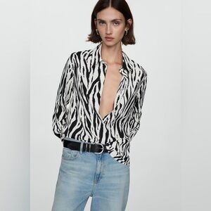 Mango Black and White Zebra printed flowy shirt NWT